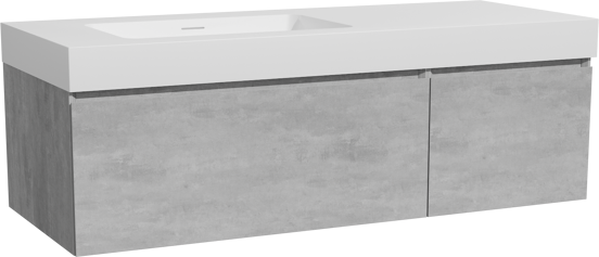 Storke Edge zwevend badkamermeubel 130 x 52 cm beton donkergrijs met Mata High asymmetrisch linkse wastafel in solid surface mat wit