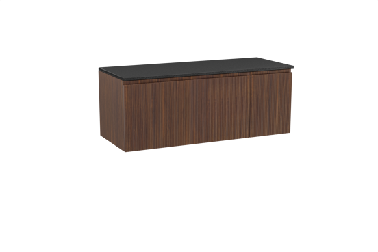 Storke Ribs zwevend badmeubel 130 x 52 cm notenhout met Panton enkel of dubbel wastafelblad in gepoedercoate mdf mat zwart, Verticale symmetrische rechte ribbel