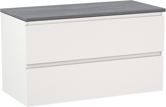 Linie Lado zwevend badkamermeubel 100 x 46 cm mat wit met Lado enkel of dubbel tablet in melamine beton donkergrijs