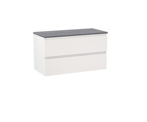 Linie Lado zwevend badkamermeubel 100 x 46 cm mat wit met Lado enkel of dubbel tablet in melamine beton donkergrijs