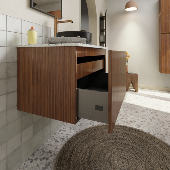 Storke Ribs meuble sous-vasque suspendu 75 x 52 cm noyer 2 tiroirs