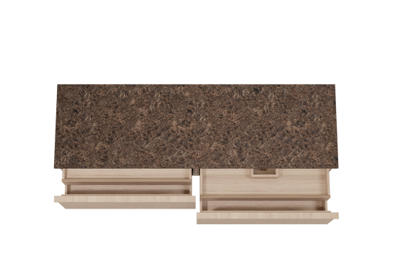 Balmani Forma hängendes Möbelstück Set: 180 x 55 cm, Naturbelassene Eiche, mit Stretto Einzel- oder Doppel Waschtischplatte, Marmor, Dark Emperador, Horizontale symmetrische gerade Rippe