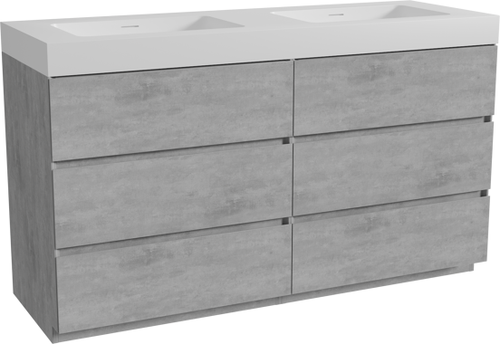 Storke Edge staand badmeubel 150 x 52 cm beton donkergrijs met Mata High dubbele wastafel in solid surface mat wit
