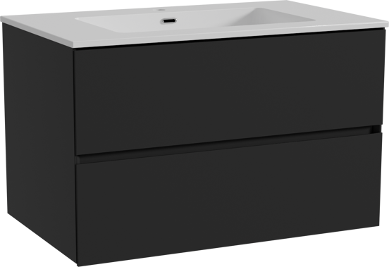 Storke Edge meuble salle de bains suspendu 85 x 52 cm noir mat avec Diva plan simple en marbre composite blanc brillant
