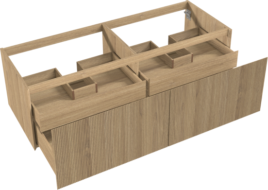Balmani Fila hängender Waschbeckenunterschrank: 150 x 55 cm, Eiche Natur, Furnierholz, 2 Schubladen