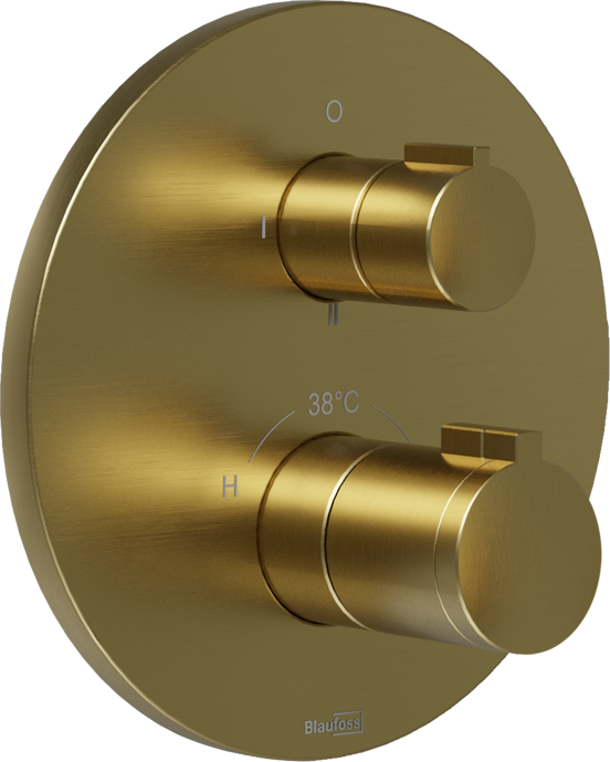 Blaufoss Smartbox Round Thermostat-Duscharmatur: Unterputz, für 2 Verbraucher, Brushed Gold, Einbauelement inklusive
