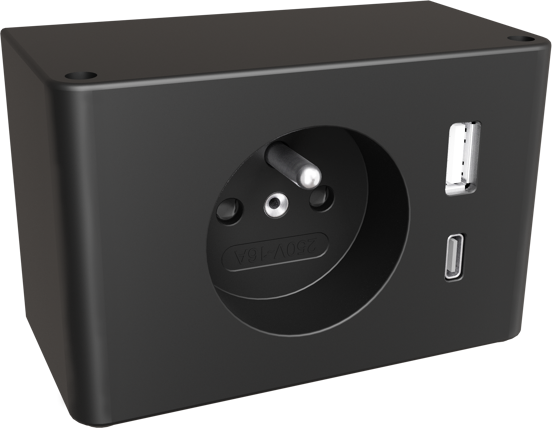 Luca Varess Combibox noir mat IP20 - mise à la terre convenant pour la Belgique et la France