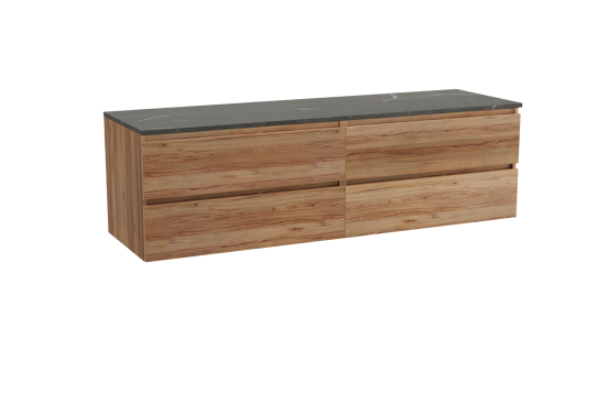 Balmani Lucida zwevend badkamermeubel 180 x 55 cm teak met Stretto enkel of dubbel tablet in marmer pietra grey