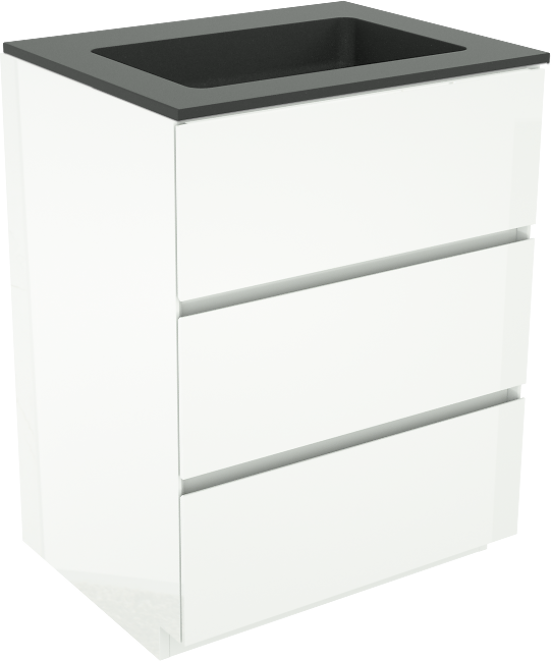 Storke Edge meuble salle de bains à poser 65 x 52 cm blanc brillant avec Scuro plan simple en quartz noir mat