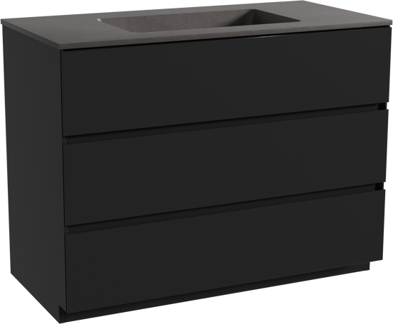 Storke Edge freistehendes Möbelstück Set: 105 x 52 cm, Schwarz matt, mit Scuro Einzelwaschtisch, Quarz Schwarz matt