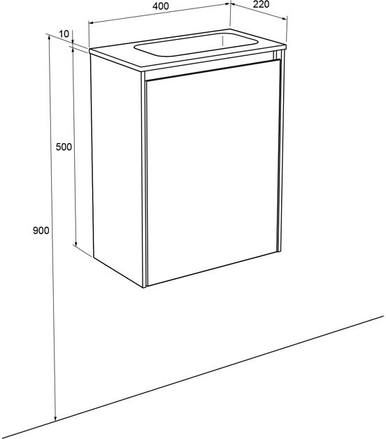 Storke Edge zwevend toiletmeubel 40 x 22 cm ruw eiken met Fina wastafel in matte Solid Surface