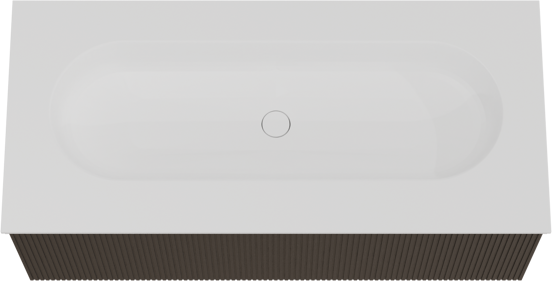 Balmani Forma zwevend badkamermeubel 120 x 55 cm zwarte eik met Tablo Oval enkele wastafel voor 2 kraangaten in solid surface mat wit, Verticale symmetrische rechte ribbel