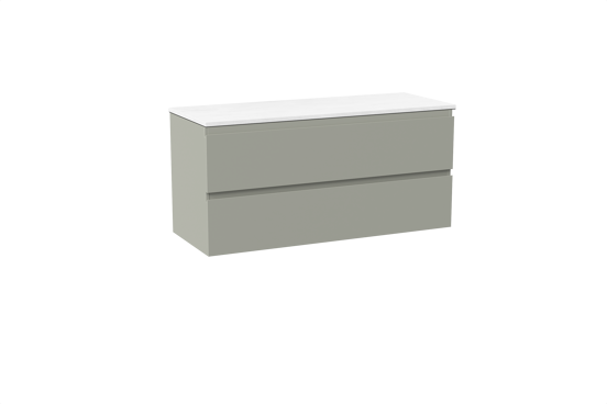 Linie Lado meuble salle de bains suspendu 120 x 46 cm greige avec Lado tablette double en marbre composite blanc brillant