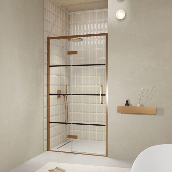 Balmani Senses Design porte pivotante à gauche 120 cm x 210 cm verre Lined, Profil Brushed Rosegold