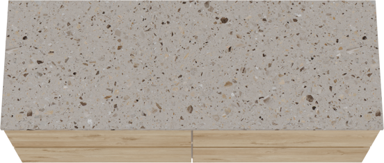 Balmani Lucida zwevend badkamermeubel 150 x 55 cm ruwe eik met Stretto enkel of dubbel tablet in terrazzo greige terrazzo