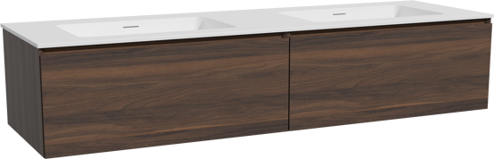 Storke Edge zwevend badkamermeubel 170 x 52 cm notelaar met Mata dubbele wastafel in solid surface mat wit