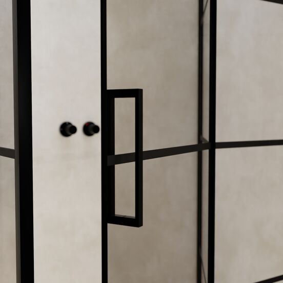 Balmani Senses Design douche en coin avec porte pivotante à droite et paroi latérale fixe, 120 x 80 cm, Lined, Profil noir, coating inclus, coating inclus