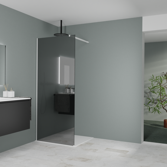 Balmani Modular Walk-In Dusche: 90 x 200 cm, Reflex-Spiegelglas, Profil Weiß matt