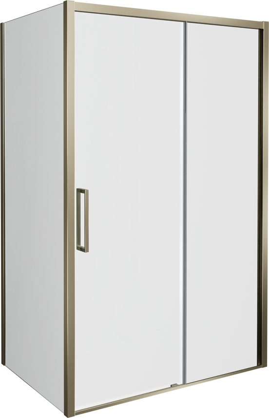 Balmani Senses Design douchehoek met rechtse schuifdeur en vaste zijwand, 180 x 80 cm, Helder glas, Brushed Champagne Gold profielen