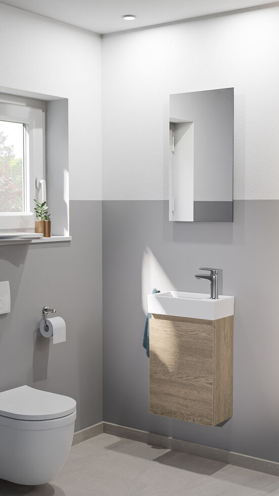 Linie Lado toiletmeubelset grijze eik met wastafel keramiek 40x22cm