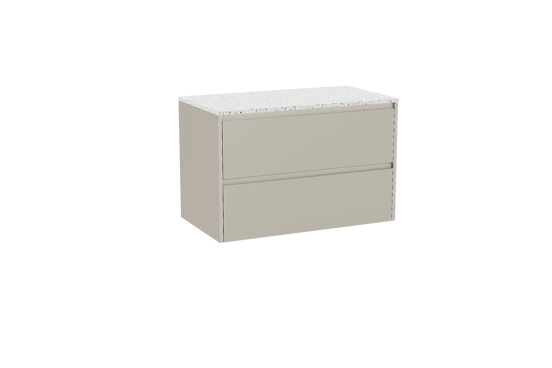 Storke Seda hängendes Möbelstück Set: 95 x 52 cm, Seidengrau, mit Tavola Einzel Waschtischplatte, Terrazzo in Weiß/Schwarz matt