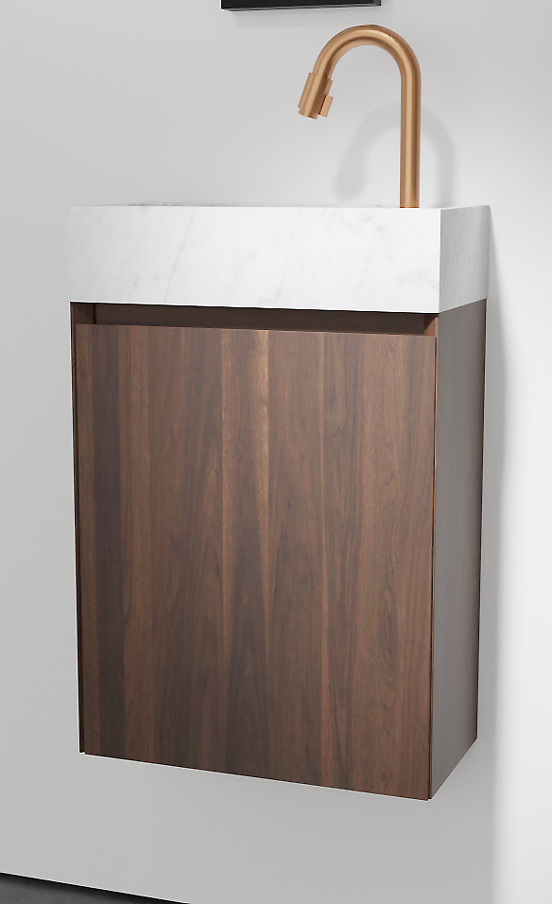 Balmani Mitra hängendes WC-Möbel-Set, 42 x 21 cm, amerikanischer Nussbaum, mit Dama Waschtisch in Carrara-Marmor