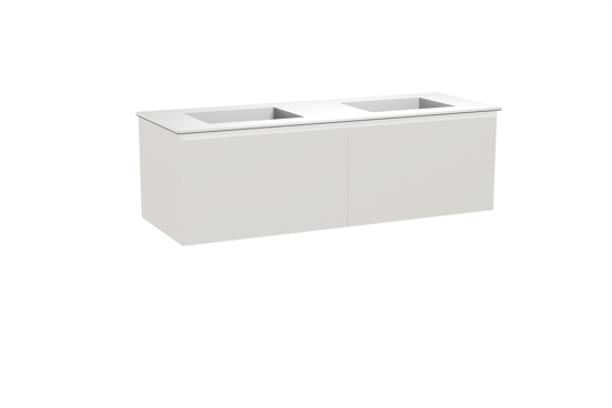 Balmani Idra hängendes Möbelstück Set: 150 x 55 cm, Weiß matt, mit Tablo Stretto Doppelwaschtisch, Solid Surface Weiß matt