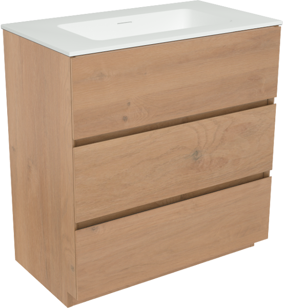 Storke Edge meuble salle de bains à poser 80 x 46 cm chêne brut avec Mata plan simple en solid surface blanc mat