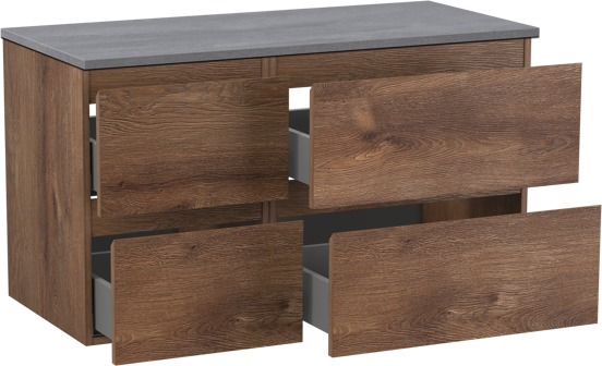 Linie Lado meuble salle de bains suspendu 100 x 46 cm chêne brun avec Lado tablette simple ou double en mélaminé béton gris foncé