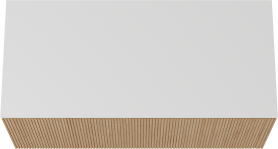 Balmani Eclips meuble salle de bains suspendu 120 x 55 cm Chêne naturelle avec Stretto tablette simple ou double en Solid Surface blanc mat, Nervure droite symétrique verticale