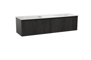 Balmani Forma meuble salle de bains suspendu 180 x 55 cm chêne noir avec Tablo Arcato double vasque en solid surface blanc mat, Nervure droite symétrique verticale