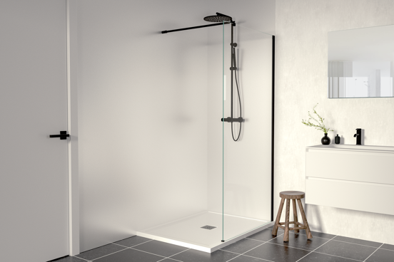 Linie Walk-In Walk-In Dusche: 100 x 200 cm, Klarglas, Schwarzes Profil, matt