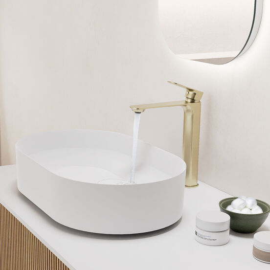 Blaufoss Bodan verhoogde wastafelkraan brushed champagne gold