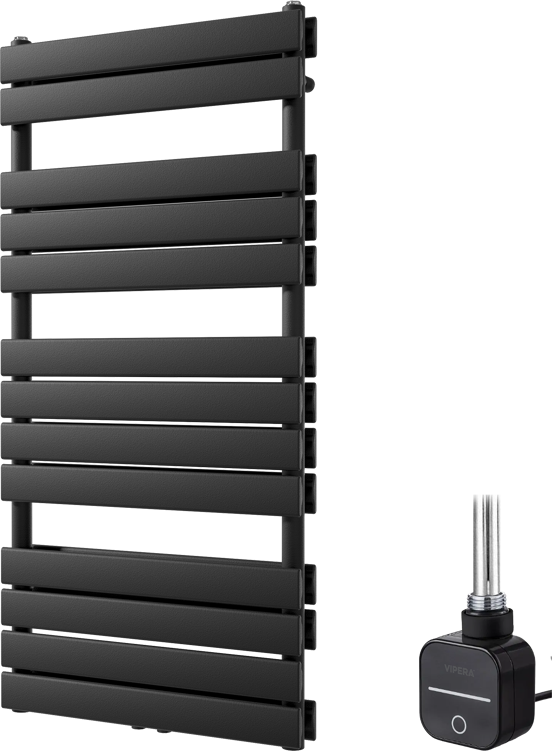 Vipera Vulcan Doppel Handtuchheizkörper 60 x 123 cm Elektrische Heizung Schwarz matt Seiten- und Mittelanschluss 1000W, inkl. Widerstand 