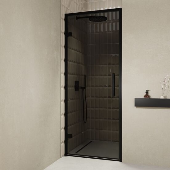 Balmani Senses Design douche draaideur links 90 cm x 210 cm Rookglas, Zwarte profielen, met coating