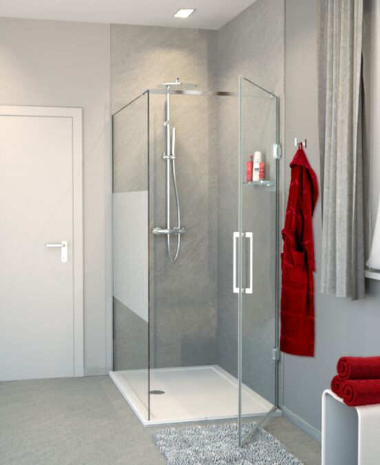 Balmani Modular inloopdouche met rechtse deur 120 x 200 cm helder glas met matte strook glanzend chroom profiel