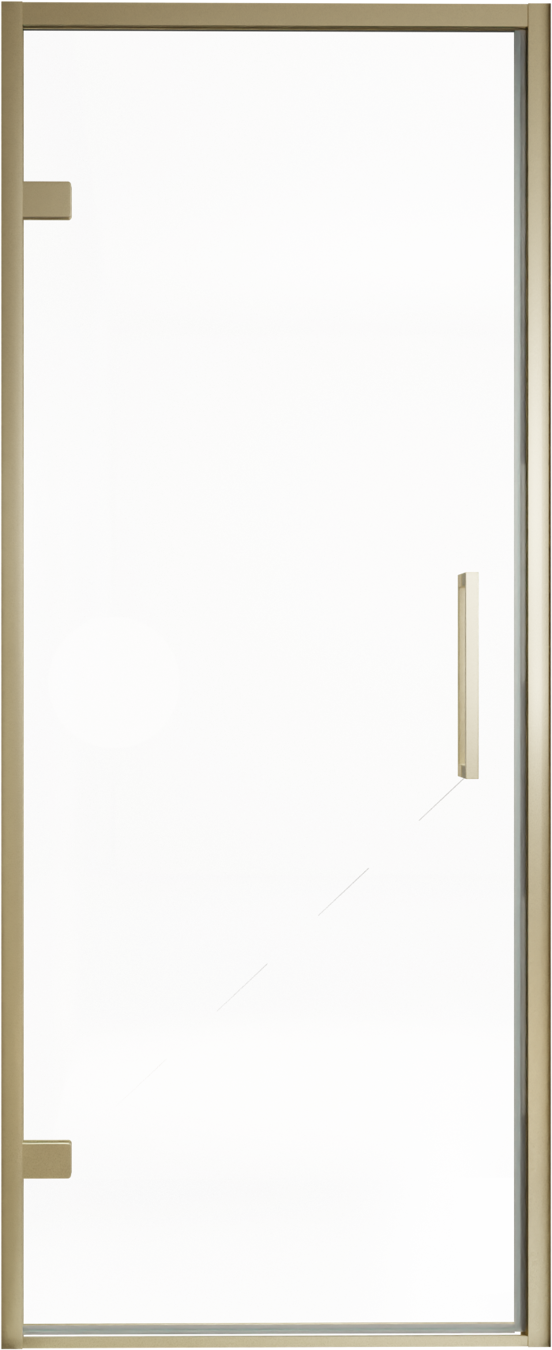 Balmani Senses Design porte pivotante à gauche 90 cm x 210 cm verre transparent, Profil Brushed Champagne Gold, coating inclus