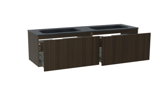 Balmani Sfera meuble salle de bains suspendu 180 x 55 cm eucalyptus avec Tablo Strada double vasque en marbre composite noir mat
