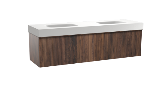 Balmani Forma meuble salle de bains suspendu 180 x 55 cm noyer américain avec Arcato double vasque en solid surface blanc mat, Nervure droite symétrique verticale