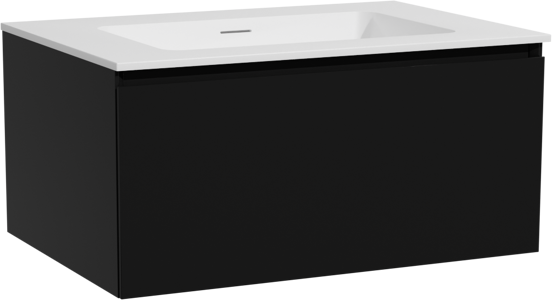 Storke Edge meuble salle de bains suspendu 75 x 52 cm noir mat avec Mata plan simple en solid surface blanc mat