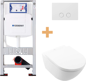 WC Set: Villeroy & Boch Subway 3.0 Hänge WC, Weiß glänzend, spülrandlos, TwistFlush, Burda Element für Wand-WC mit Geberit Sigma UP320 Spülkasten und Luca Varess Betätigungsplatte