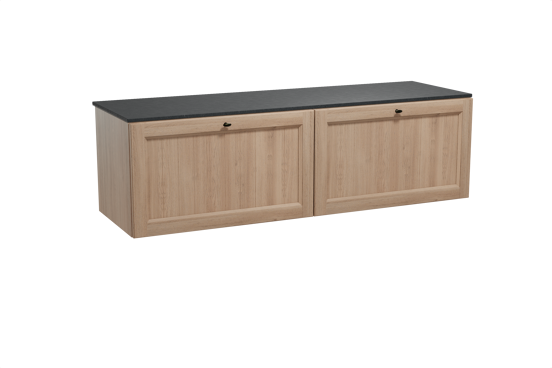 Balmani Lemon meuble salle de bains suspendu 180 x 55 cm chêne vieilli avec Stretto tablette simple ou double en granit noir