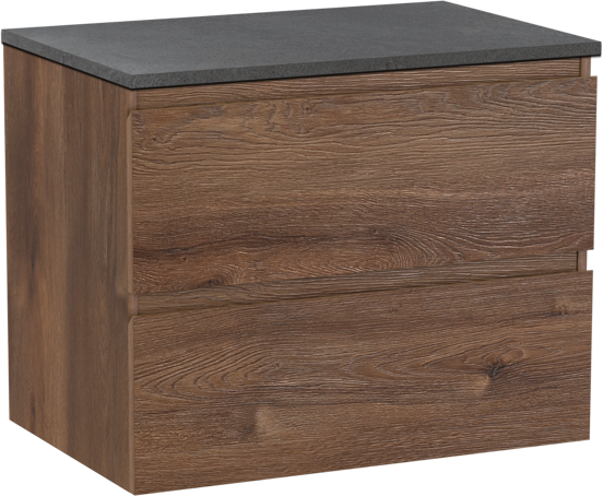 Linie Lado zwevend badkamermeubel 70 x 46 cm bruine eik met Lado enkel tablet in melamine leisteen grijs