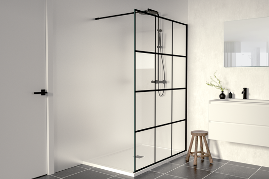 Linie Walk-In douche à l'italienne 140 x 200 cm verre square profil noir mat