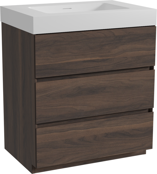 Storke Edge staand badkamermeubel 75 x 52 cm notelaar met Mata High enkele wastafel in solid surface mat wit