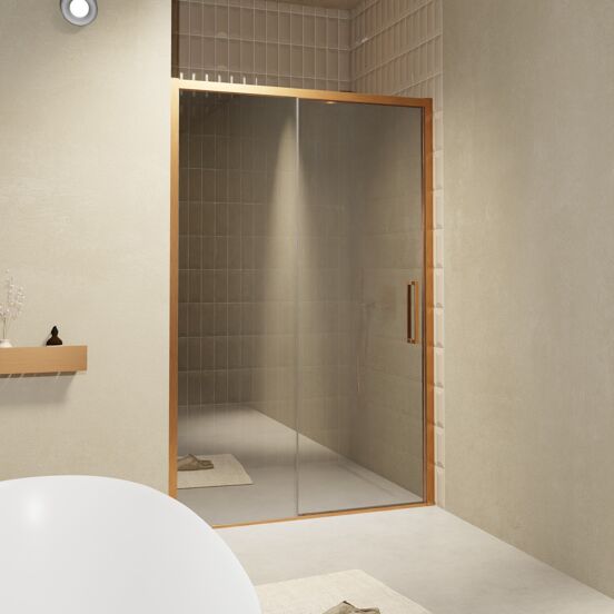 Balmani Senses Design douche schuifdeur links 140 cm x 210 cm Reflex spiegelglas, Brushed Rosegold profielen