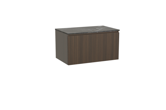 Balmani Sfera zwevend badmeubel 90 x 55 cm eucalyptus met Stretto enkel wastafelblad in marmer pietra grey