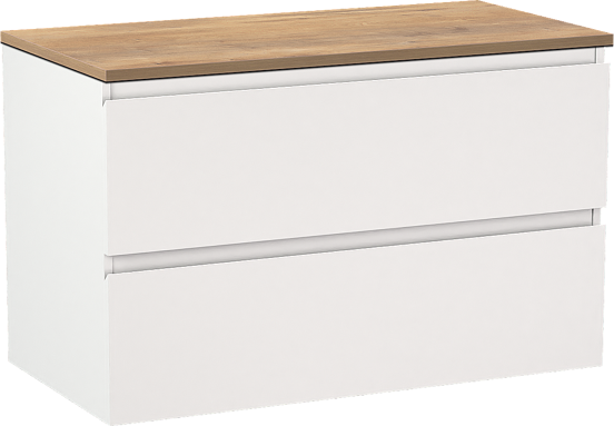 Linie Lado meuble salle de bains suspendu 90 x 46 cm blanc mat avec Lado tablette simple en mélaminé chêne naturel