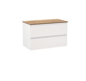 Linie Lado meuble salle de bains suspendu 90 x 46 cm blanc mat avec Lado tablette simple en mélaminé chêne naturel