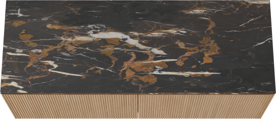 Balmani Eclips hängendes Möbelstück Set: 150 x 55 cm, Eiche Natur, mit Stretto Einzel- oder Doppel Waschtischplatte Portoro Gold Marmor, Vertikale symmetrische gerade Rippe
